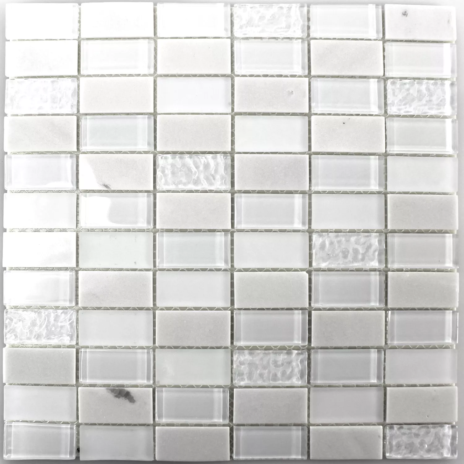 Vzorek Samolepící Mozaika Přírodní Kámen Sklo Mix Bílá Leštěná