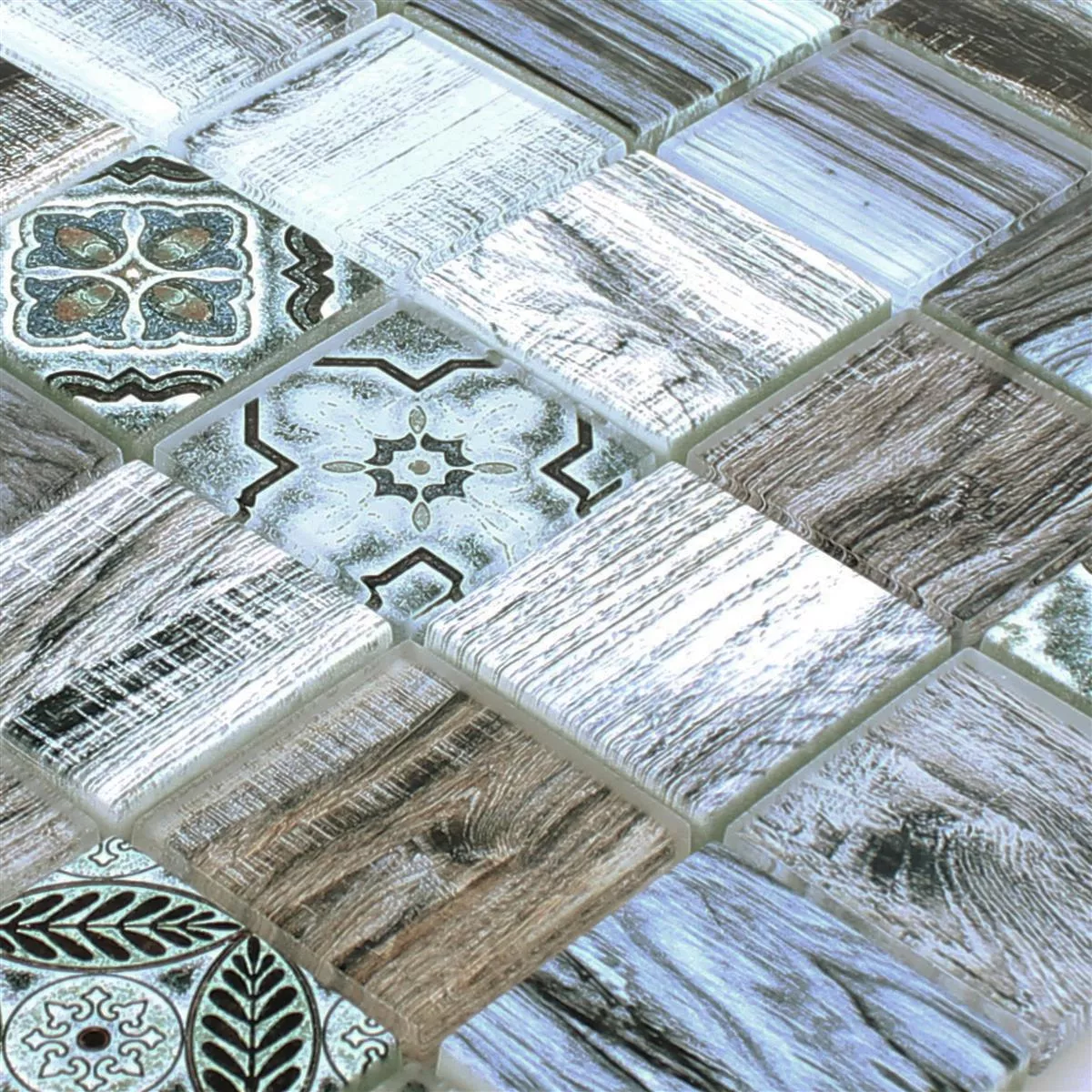 Vzorek Skleněná Mozaika Dlaždice Dřevěný Vzhled Makarska Modrá