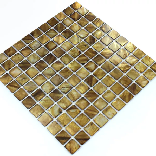 Mozaiková Dlaždice Sklo Perleťový Efekt 25x25x2mm Hnědá