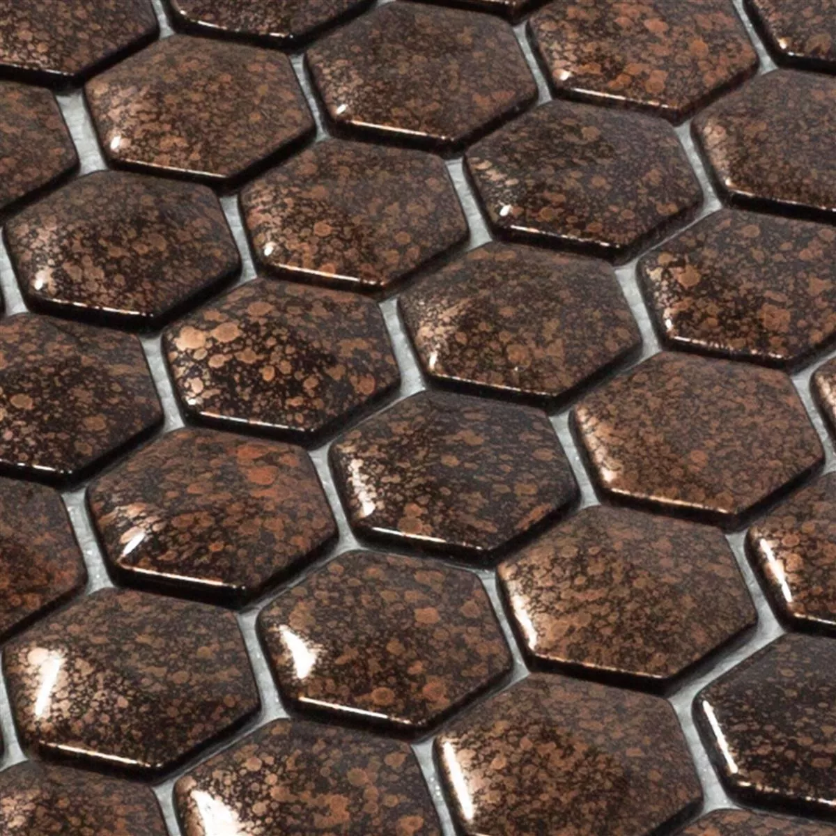 Skleněná Mozaika Dlaždice Leopard Šestiúhelník 3D Bronzová