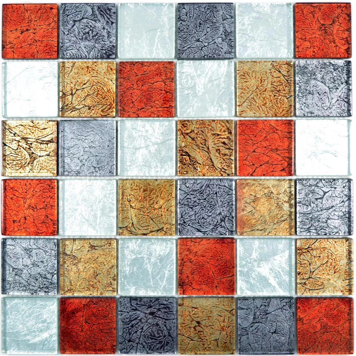 Skleněná Mozaika Dlaždice Curlew Červená Hnědá Stříbrná Čtverec 48