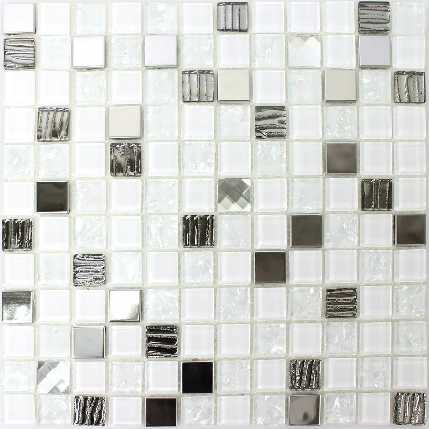 Samolepicí Sklo Nerezová Ocel Mozaika Bílá Stříbrná