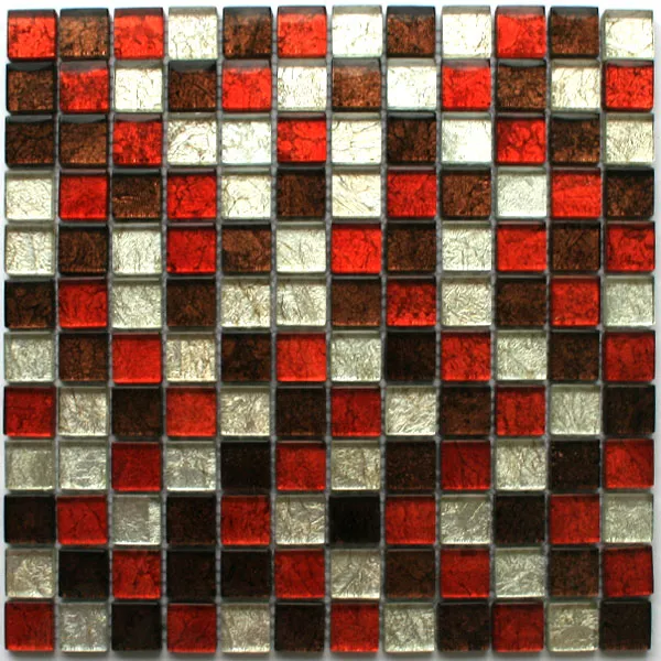 Skleněné Mozaikové Dlaždice 23x23x8mm červenohnědý Stříbrný Kov