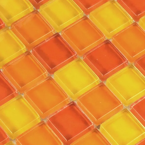 Skleněná Mozaika Dlaždice Žlutá Oranžová Červená 25x25x8mm