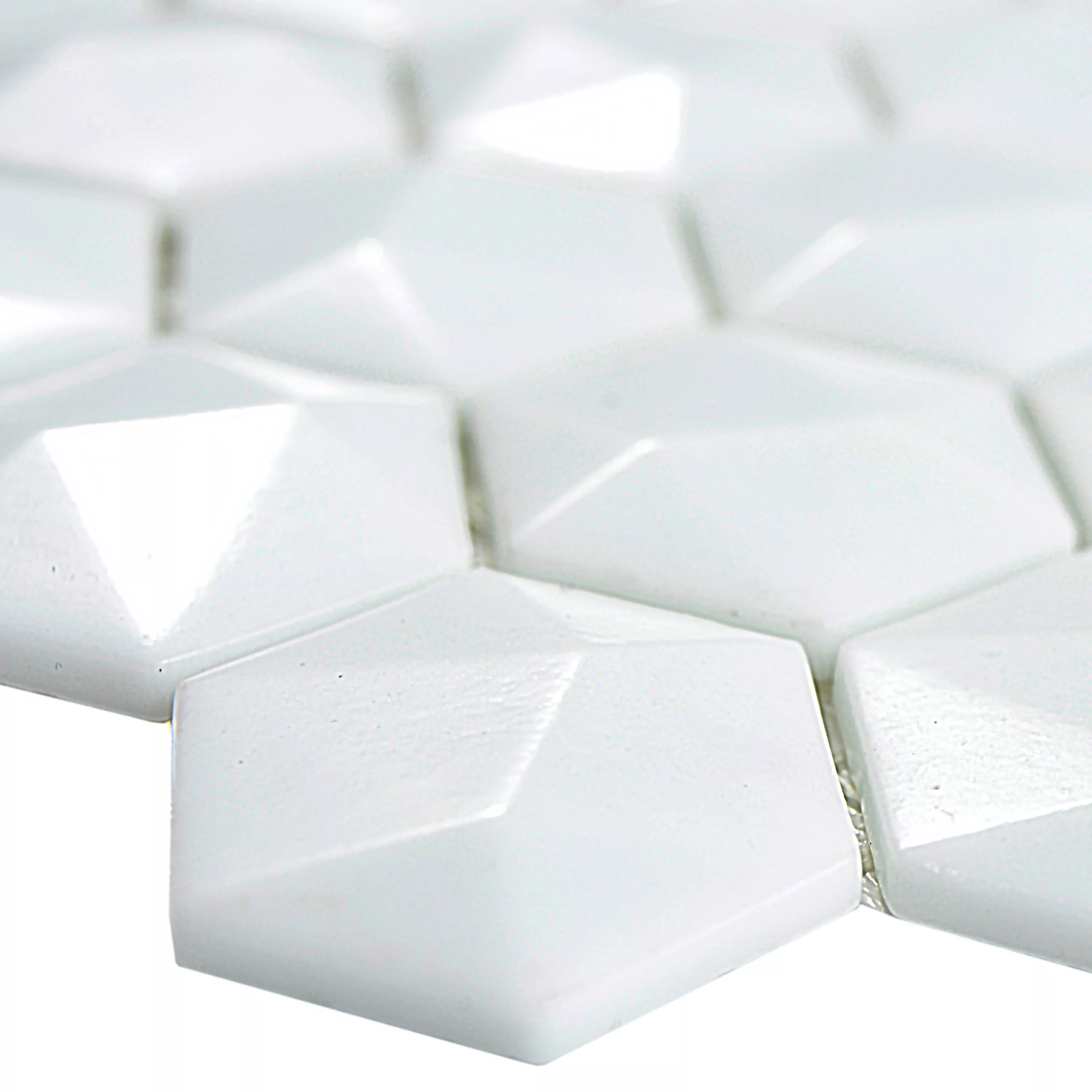 Skleněná Mozaika Dlaždice Benevento Šestiúhelník 3D Bílá