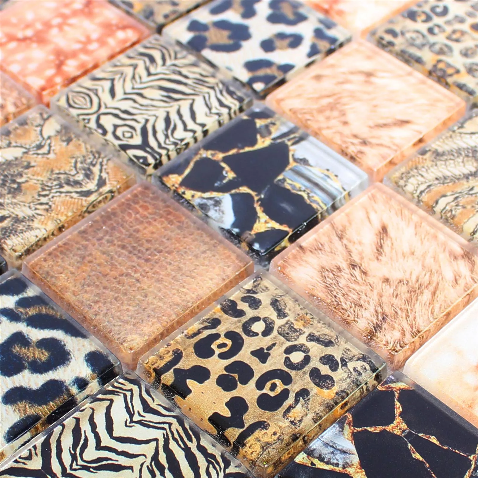 Skleněná Mozaika Dlaždice Safari Černá Béžová