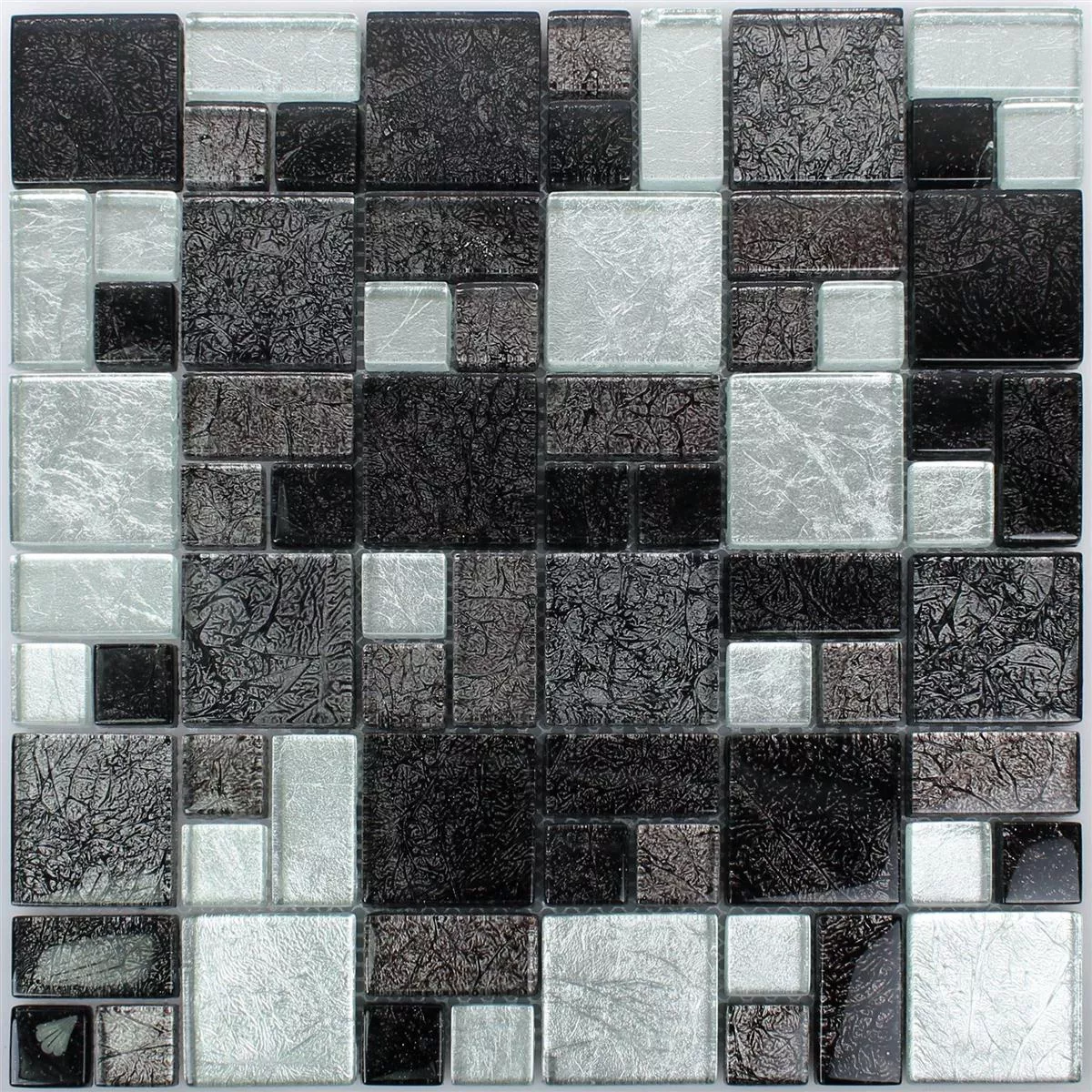Skleněná Mozaika Dlaždice Curlew Černá Stříbrná 2 Mix