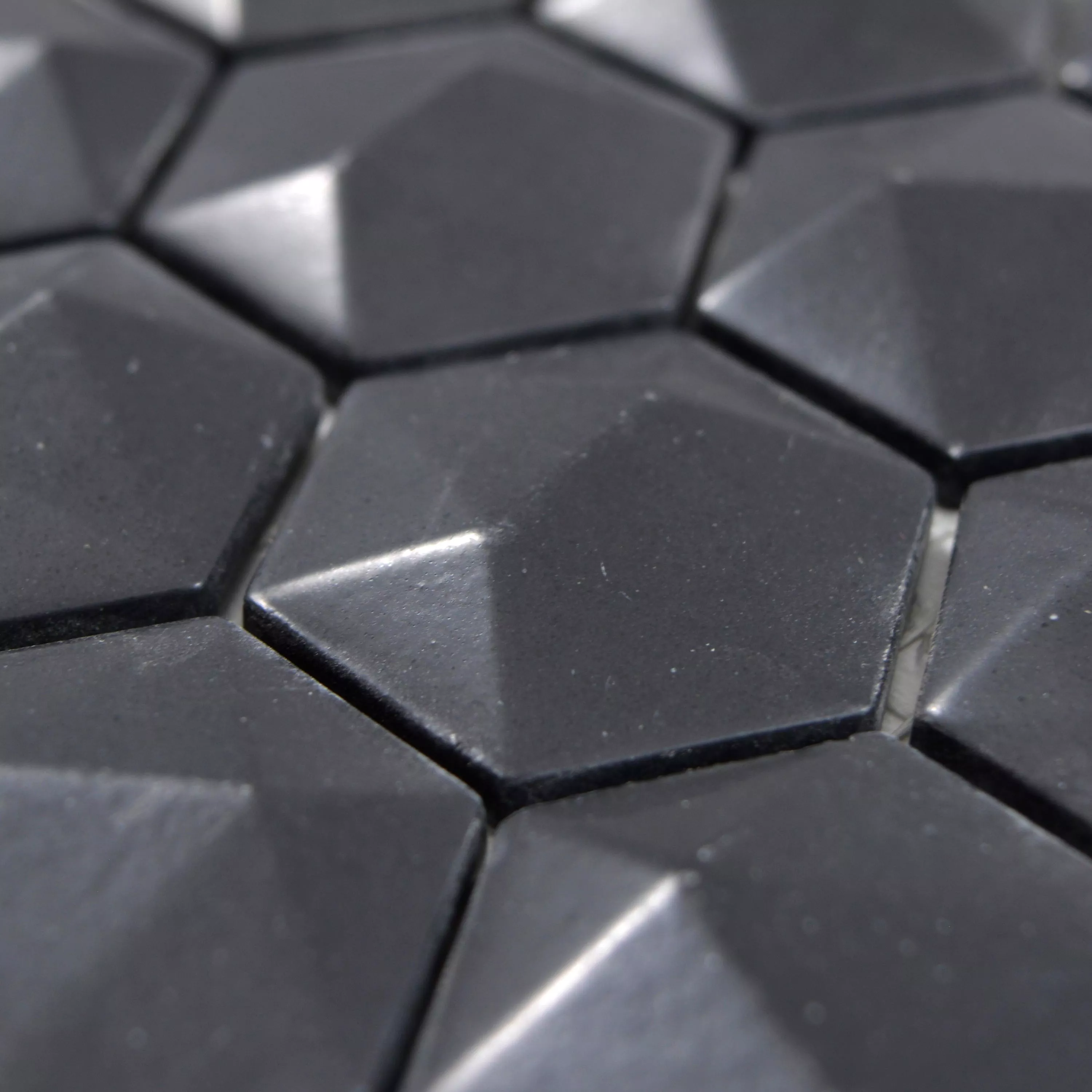 Skleněná Mozaika Dlaždice Benevento Šestiúhelník 3D Černá