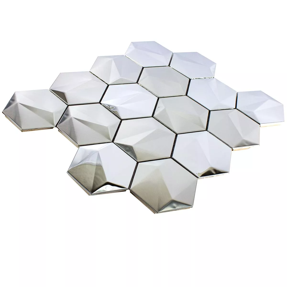 Nerezová Ocel Mozaiková Dlaždice Durango Šestiúhelník 3D Stříbrná