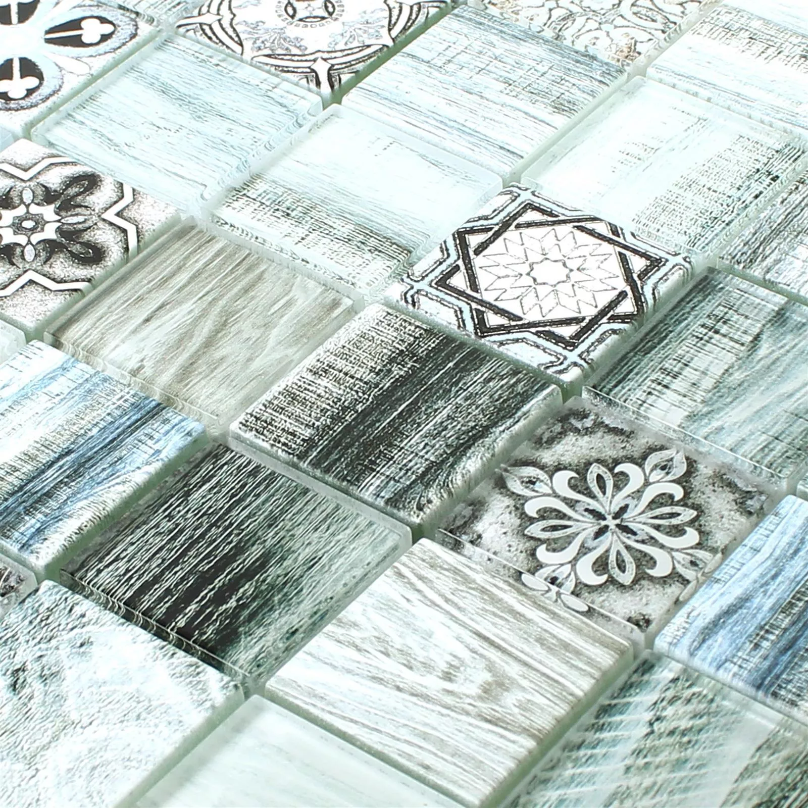 Vzorek Skleněná Mozaika Dlaždice Dřevěný Vzhled Makarska Světle Modrá