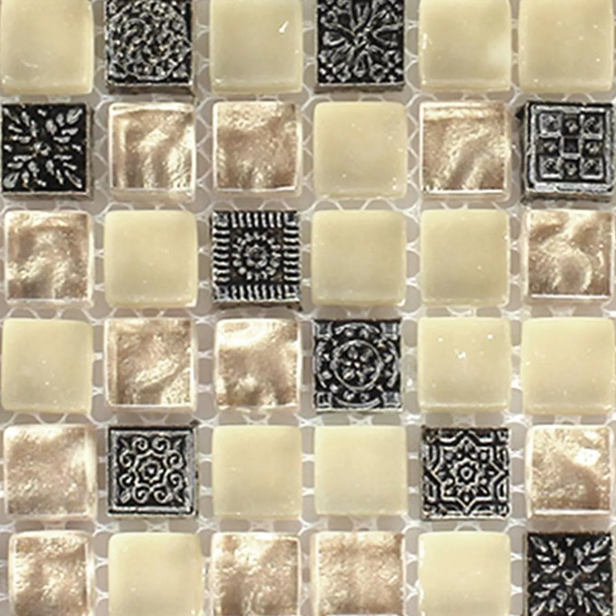 Vzorek Mozaiková Dlaždice Sklo Přírodní Kámen Ornament Béžová Mix