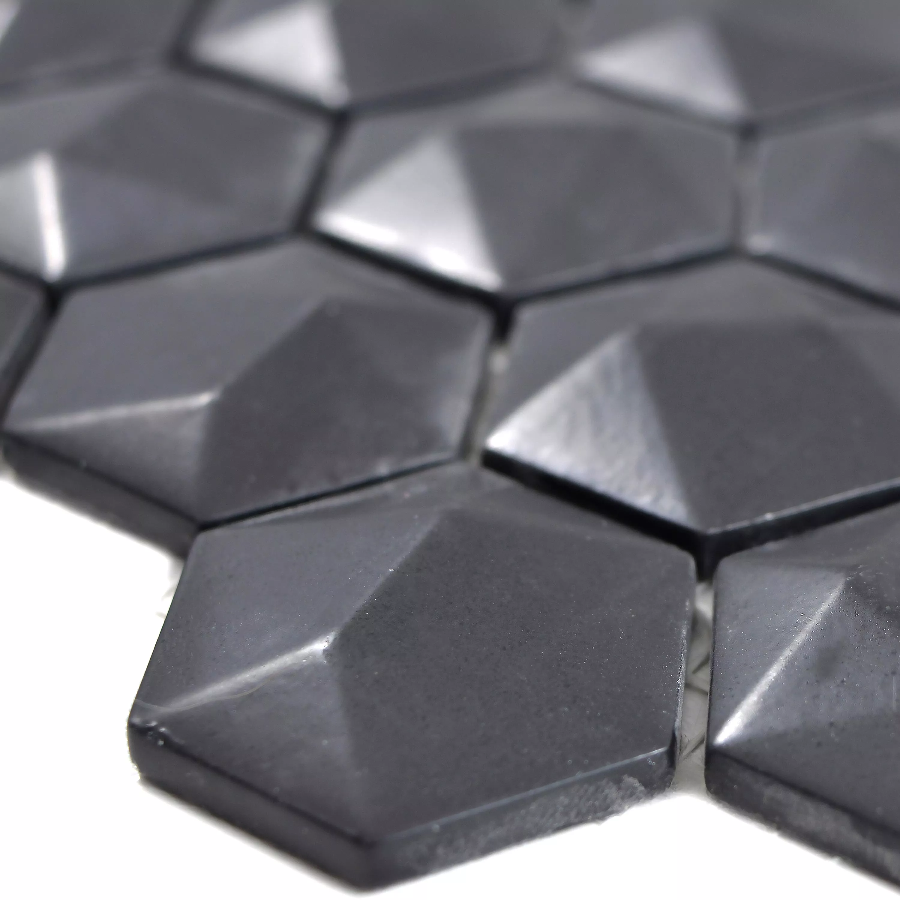 Skleněná Mozaika Dlaždice Benevento Šestiúhelník 3D Černá