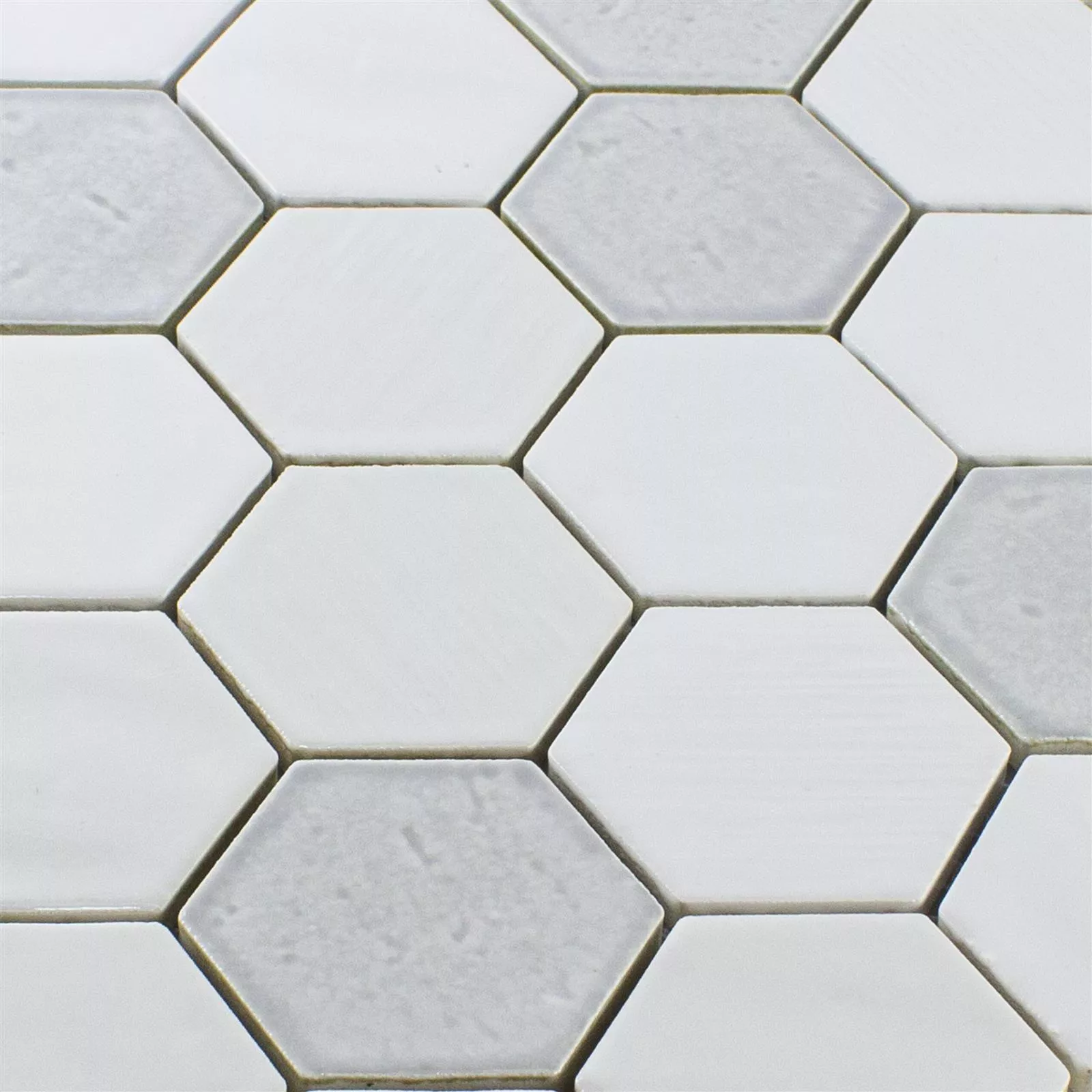 Vzorek Keramika Keramická Mozaika Roseburg Šestiúhelník Lesklá Bílá