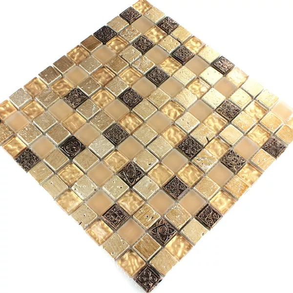 Vzorek Skleněná Mozaika Dlaždice Z Přírodního Kamene Kobold Hnědá Béžová Zlatá