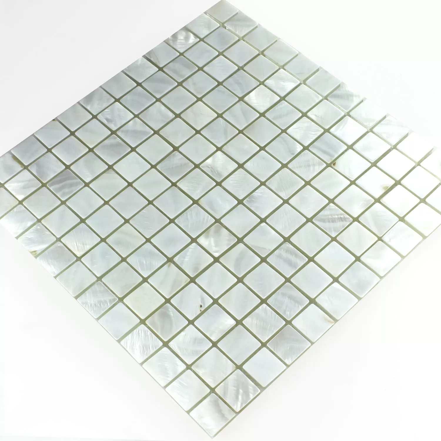 Mozaiková Dlaždice Sklo Perleťový Efekt Slonová Kost Bílá 23x23x8mm
