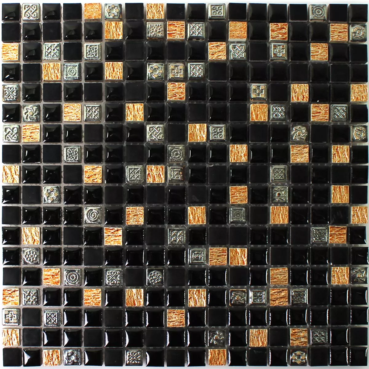Vzorek Přírodní Kámen Pryskyřice Ornament Mozaika Černá Měď