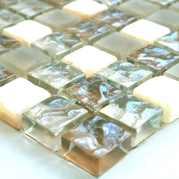 Mozaikové Dlaždice Skleněný Mramor 15x15x8mm Béžový Mix Onyx