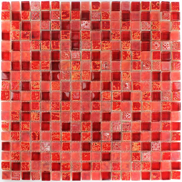 Vzorek Mozaiková Dlaždice Escimo Sklo Přírodní Kámen Mix Červená