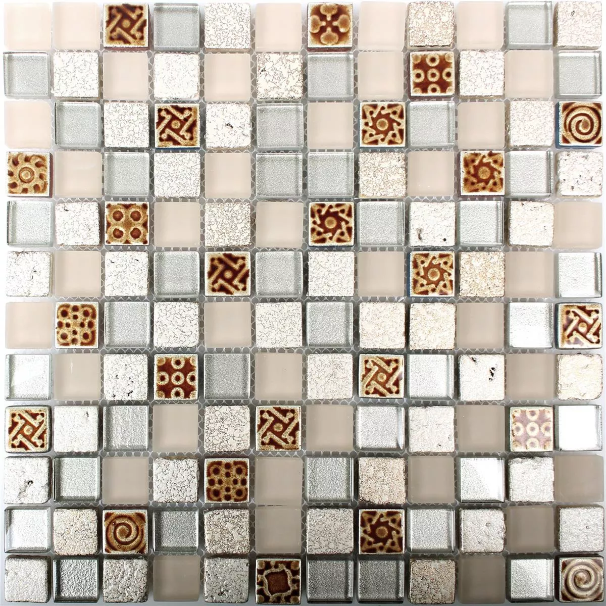Vzorek Skleněná Mozaika Dlaždice Z Přírodního Kamene Kobold Béžová Stříbrná