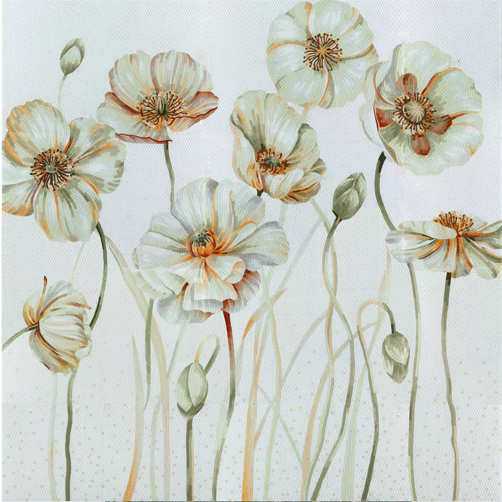 Skleněná Mozaika Obrázek White Poppy 130x240cm Skleněná Mozaika Obrázek White Poppy 130x240cm
