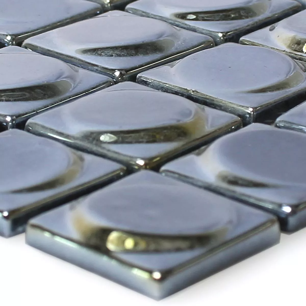Vzorek Skleněná Mozaika Dlaždice Accra Černá 3D Zaoblený
