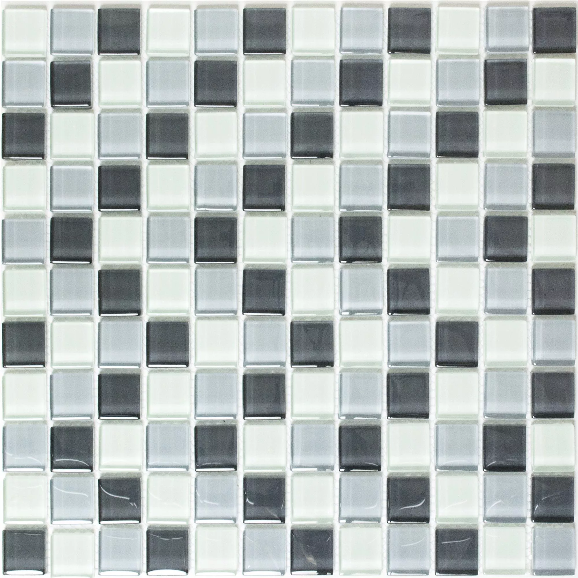 Skleněná Mozaika Dlaždice Alpha Šedá Bílá Čtverec 25