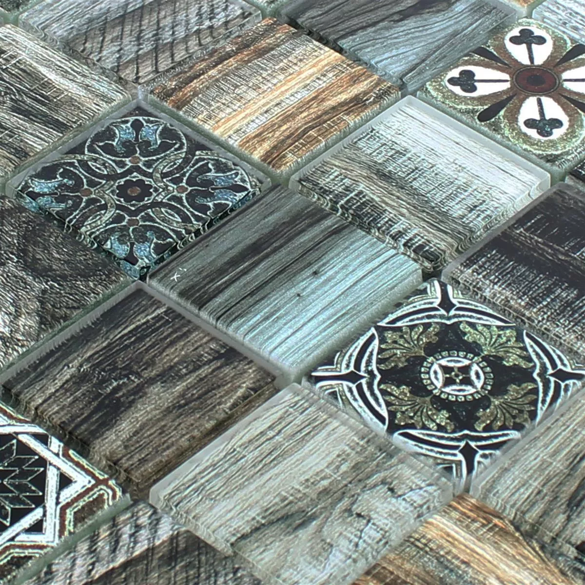 Skleněná Mozaika Dlaždice Dřevěný Vzhled Makarska Hnědá Zelená