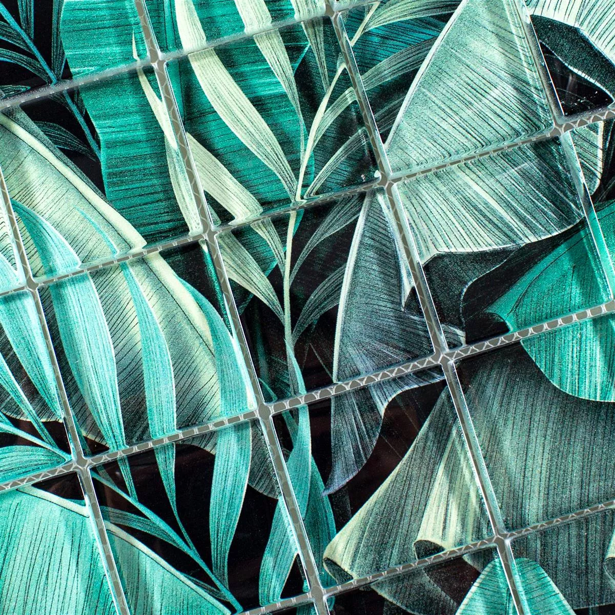 Vzorek Skleněná Mozaika Dlaždice Pittsburg Květinová Optika Zelená Černá