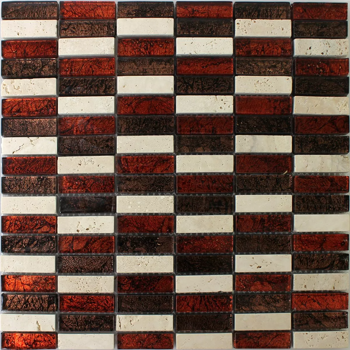 Vzorek Mozaiková Dlaždice Přírodní Kámen Sklo Červená Hnědá Béžová Stick