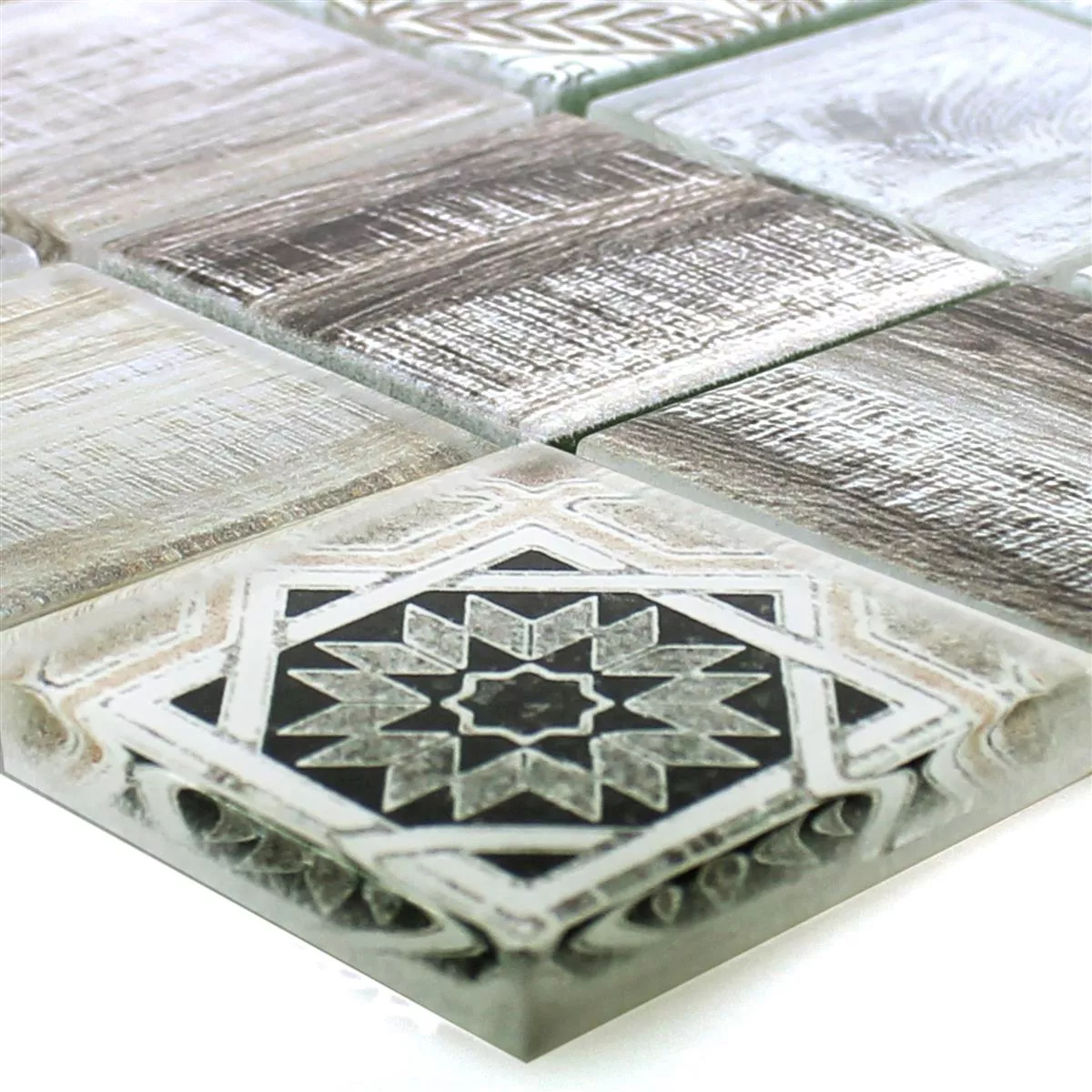 Vzorek Skleněná Mozaika Dlaždice Dřevěný Vzhled Makarska Béžová