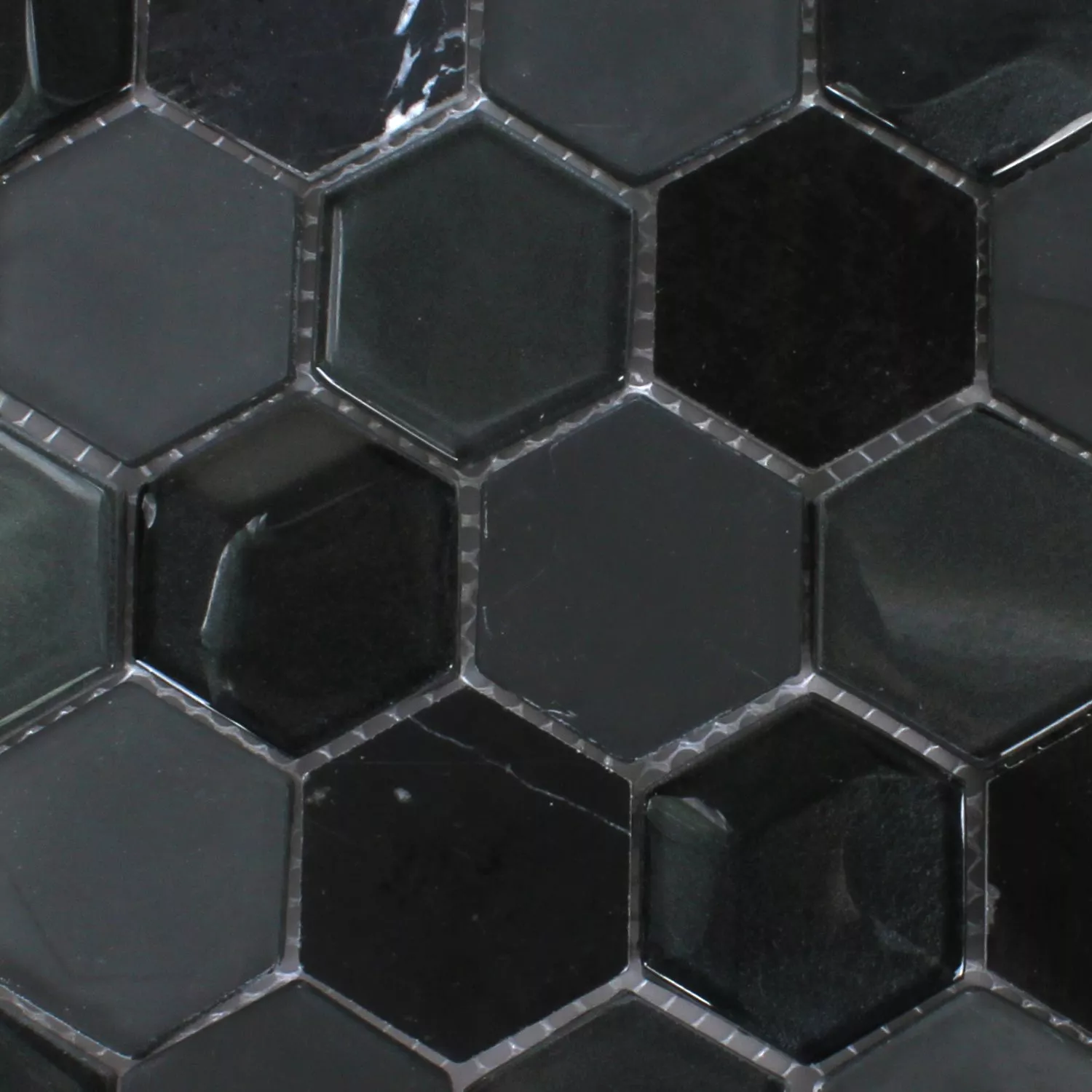 Mozaiková Dlaždice Šestiúhelník Sklo Přírodní Kámen Černá 3D