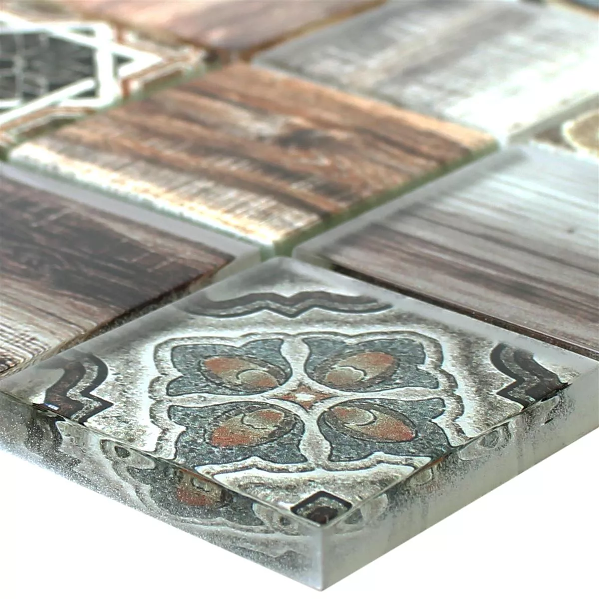 Vzorek Skleněná Mozaika Dlaždice Dřevěný Vzhled Makarska Hnědá
