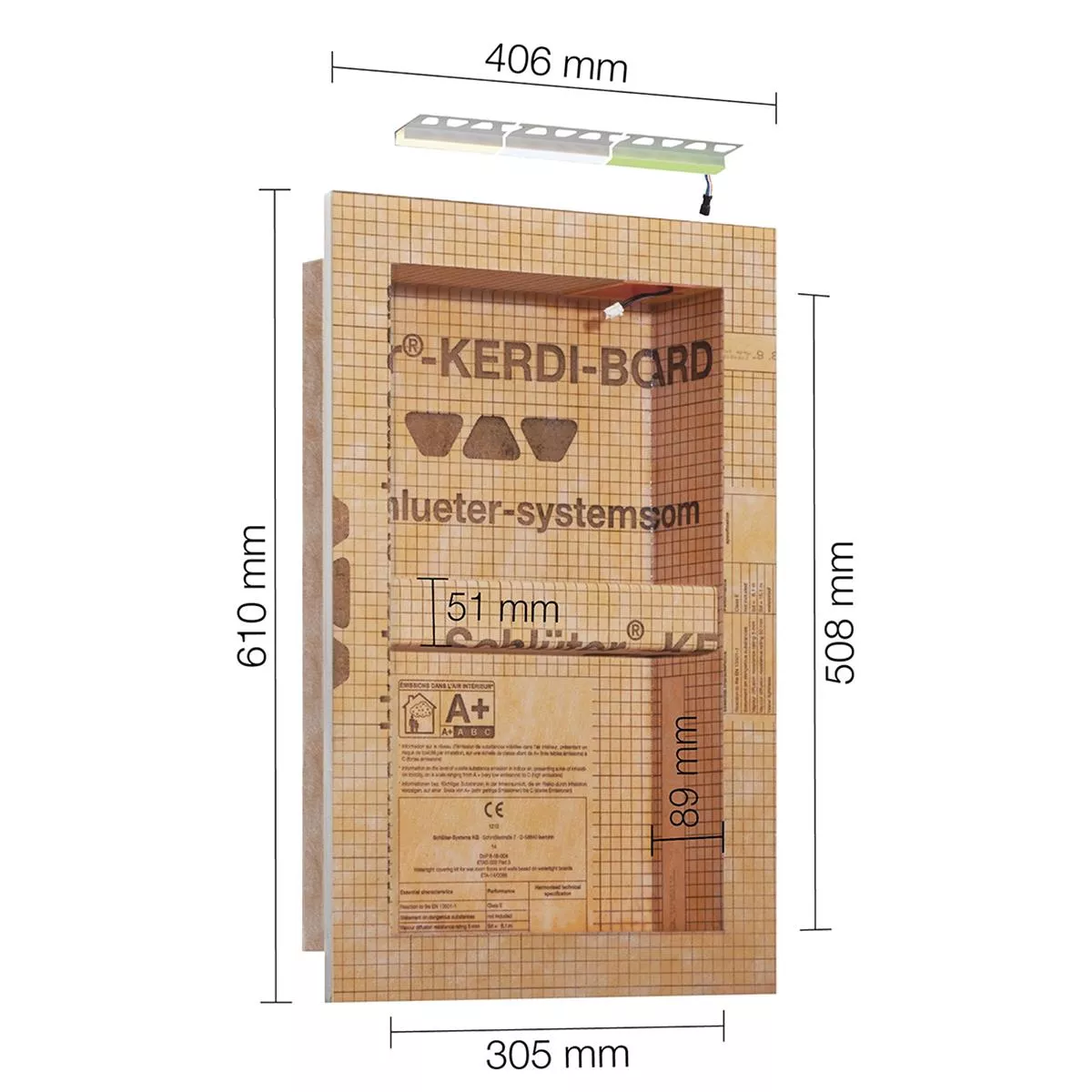 Schlüter Kerdi Board NLT výklenkový set LED osvětlení teplá bílá 30,5x50,8x0,89 cm
