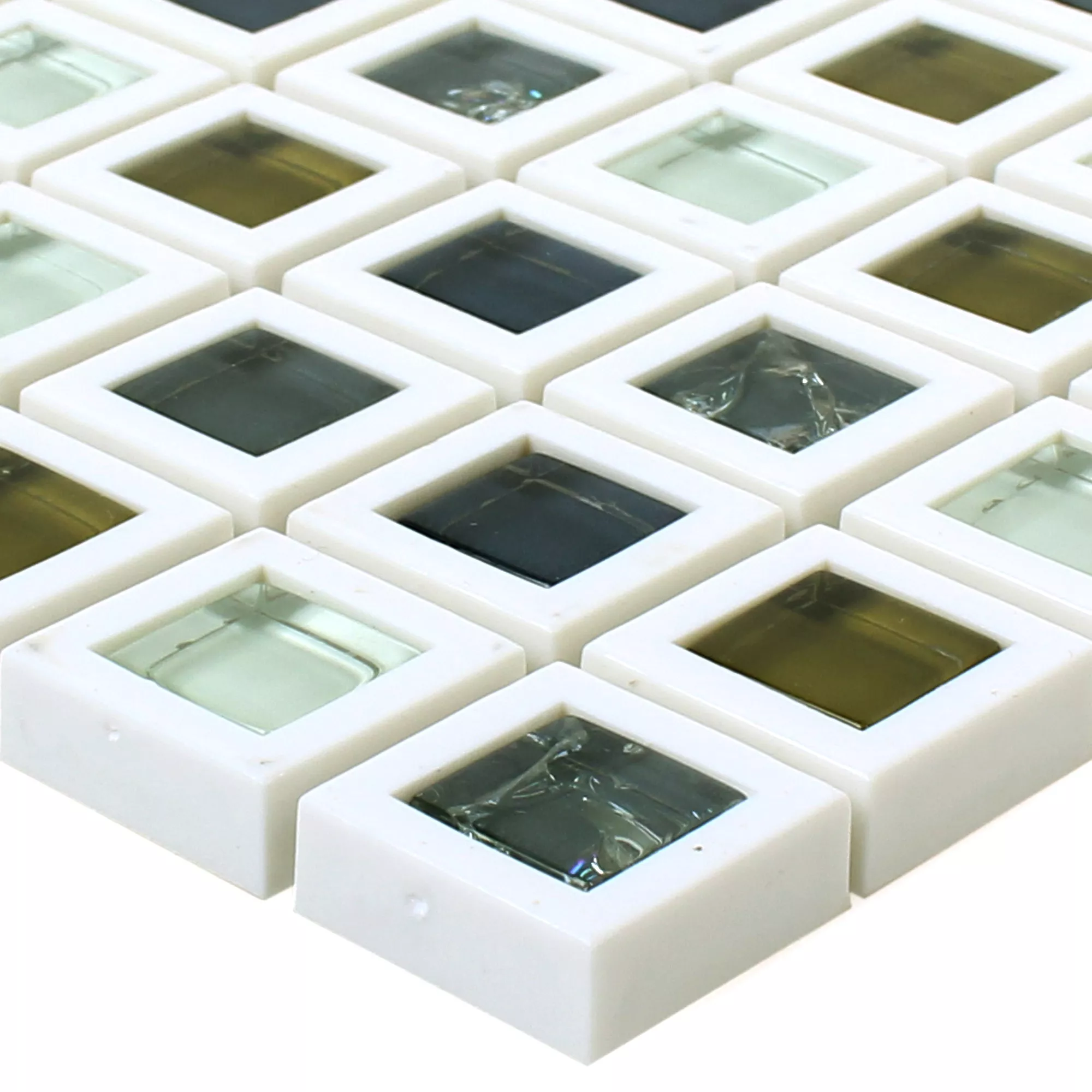 Vzorek Sklo Plast Mozaika Anatolia Zelená Bílá