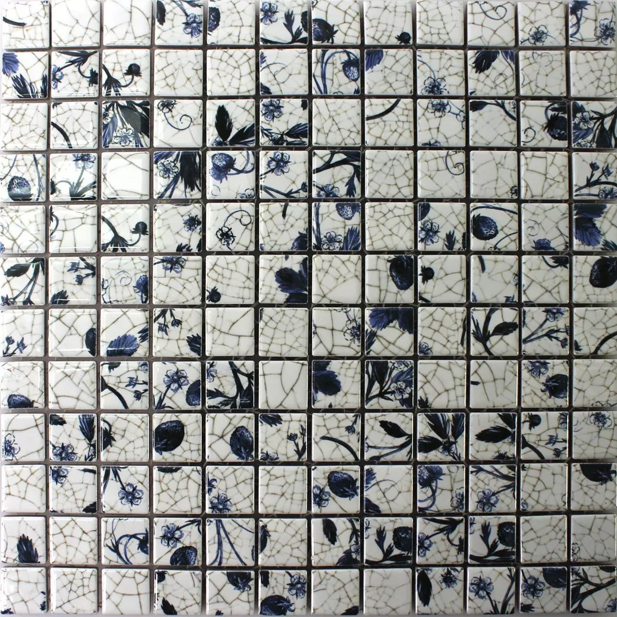 Vzorek Mozaiková Dlaždice Keramika Strawberry Bílá Modrá