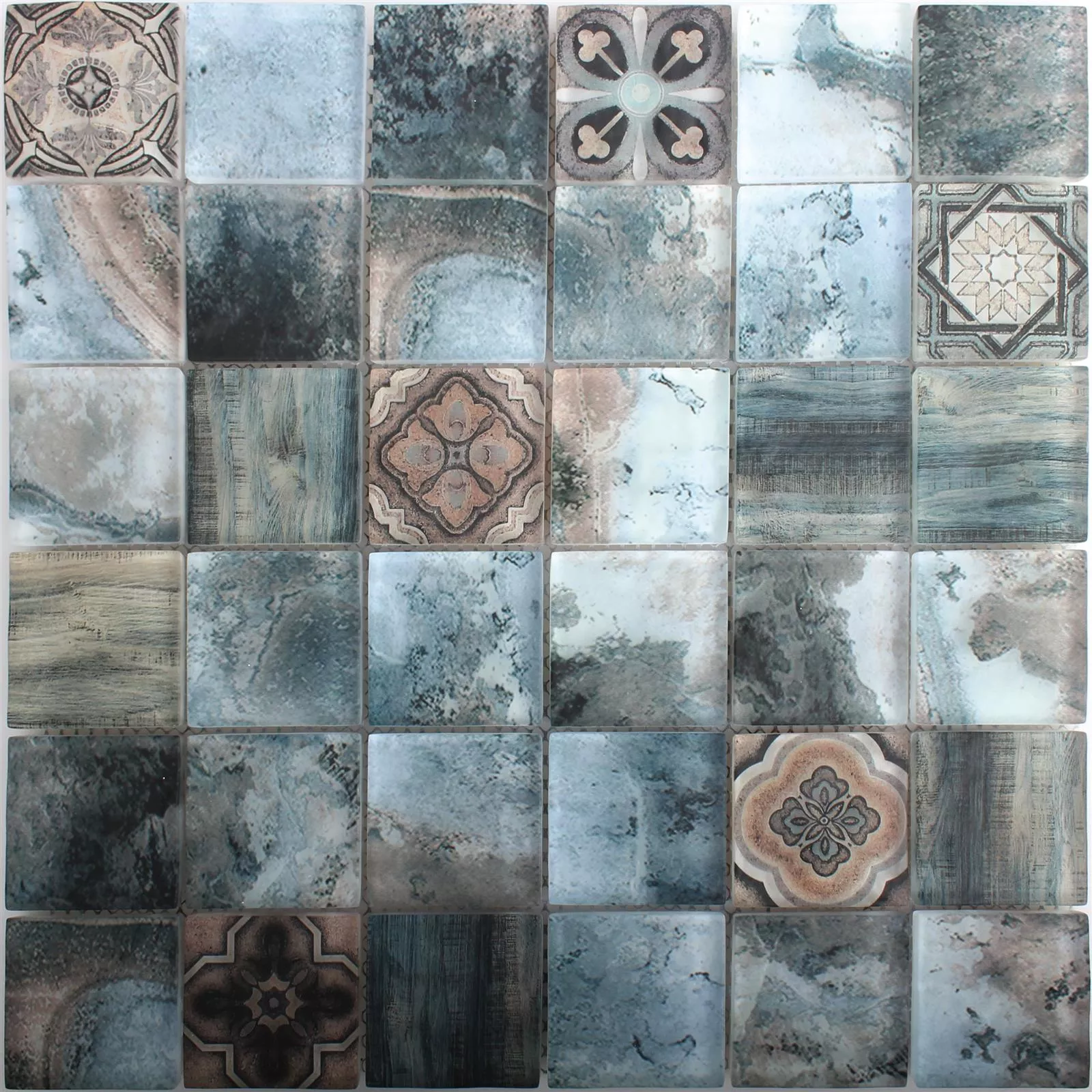 Skleněná Mozaika Dlaždice Prinsburg Hnědá Modrá Zvlněné