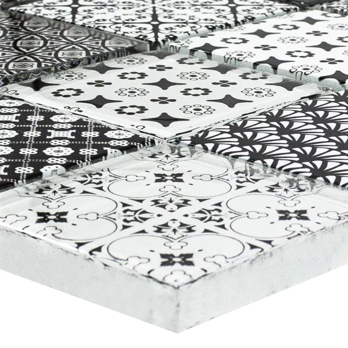 Skleněná Mozaika Dlaždice Ornamento Černá Bílá
