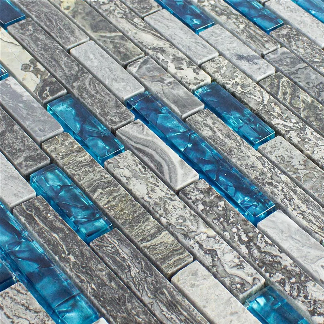 Skleněná Mozaika Dlaždice Z Přírodního Kamene Manavgat Šedá Modrá Brick