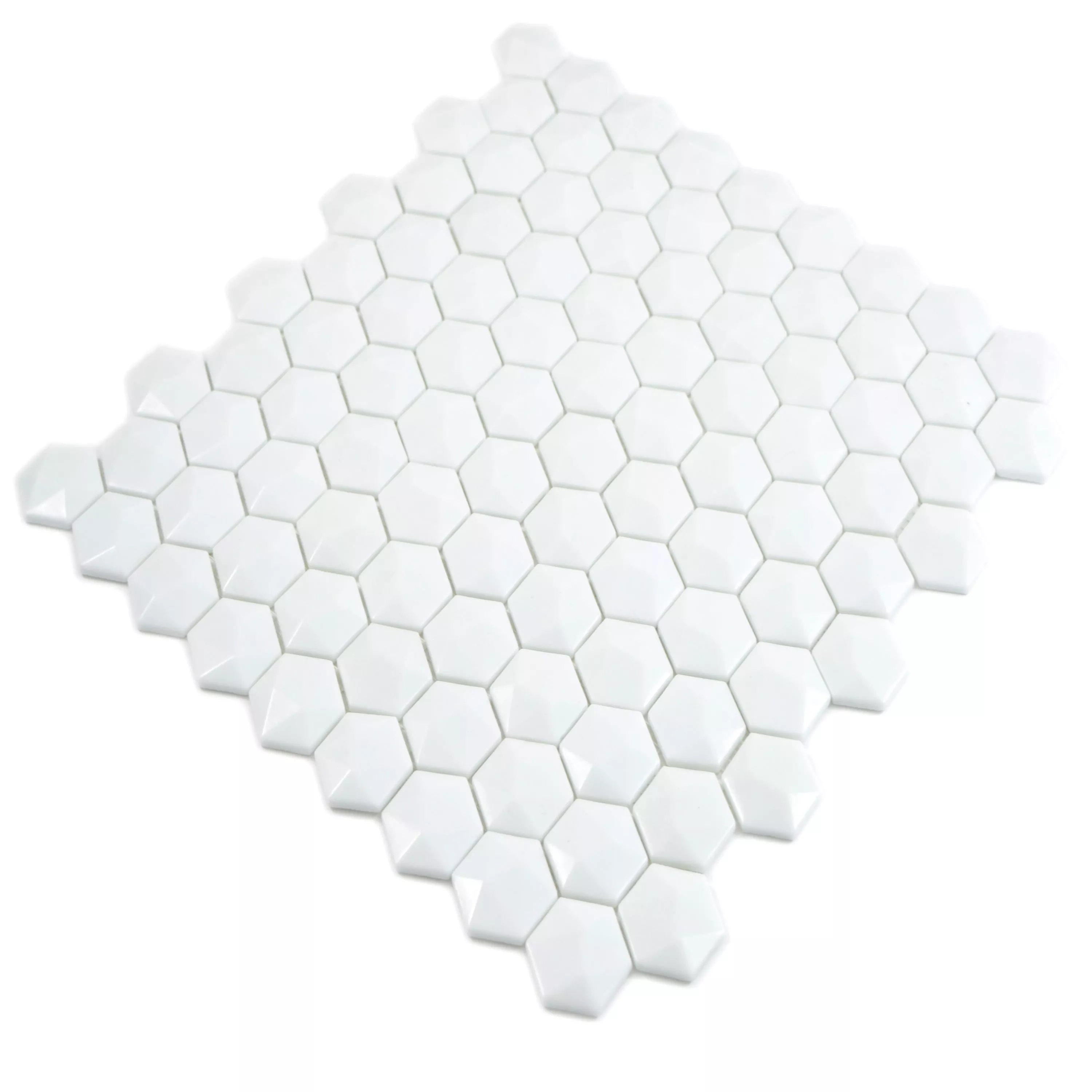 Vzorek Skleněná Mozaika Dlaždice Benevento Šestiúhelník 3D Bílá