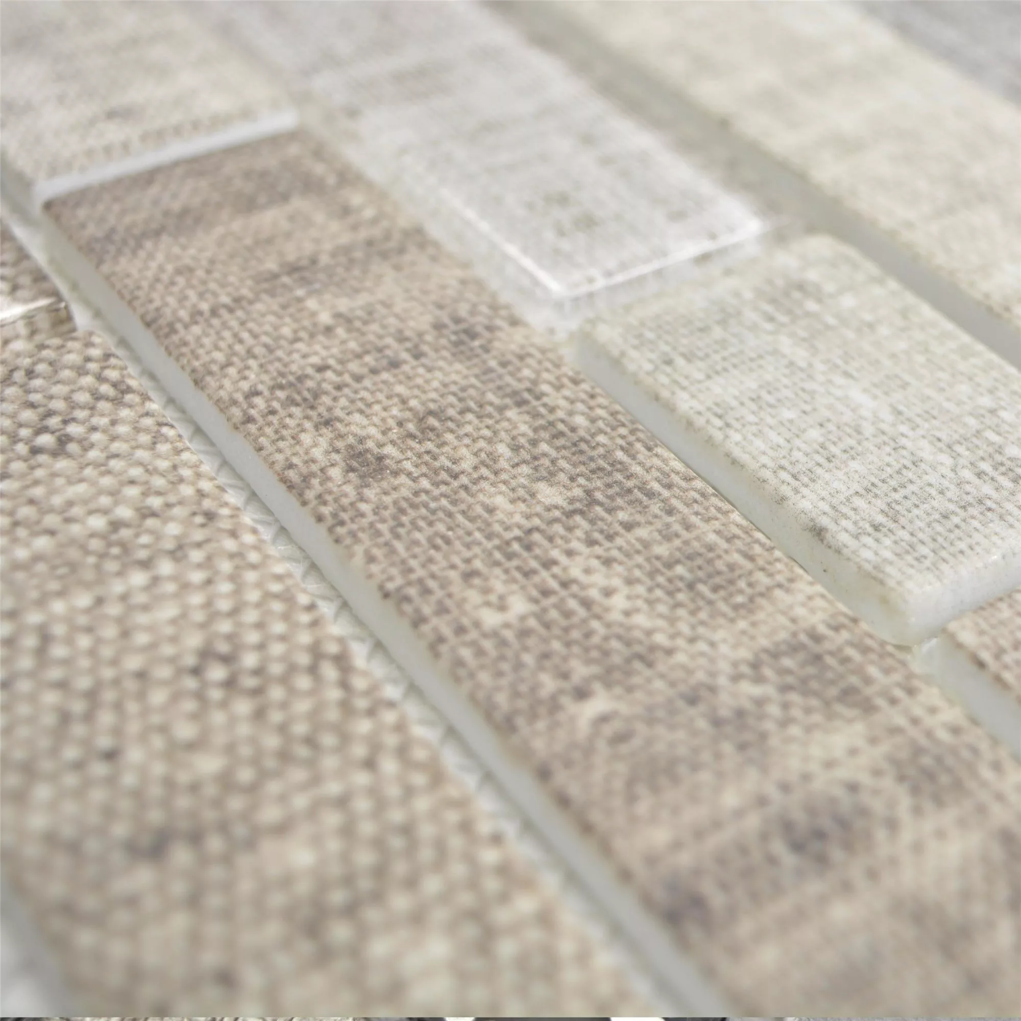 Skleněná Mozaika Dlaždice Lyonel Textil Vzhled Brick Béžová