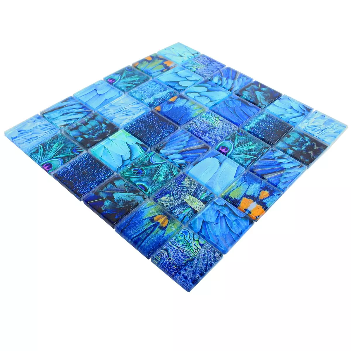 Vzorek Skleněná Mozaika Dlaždice Peafowl Modrá