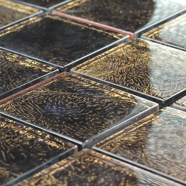 Skleněná Mozaika 48x48x8mm Hnědá Zlatá Kov