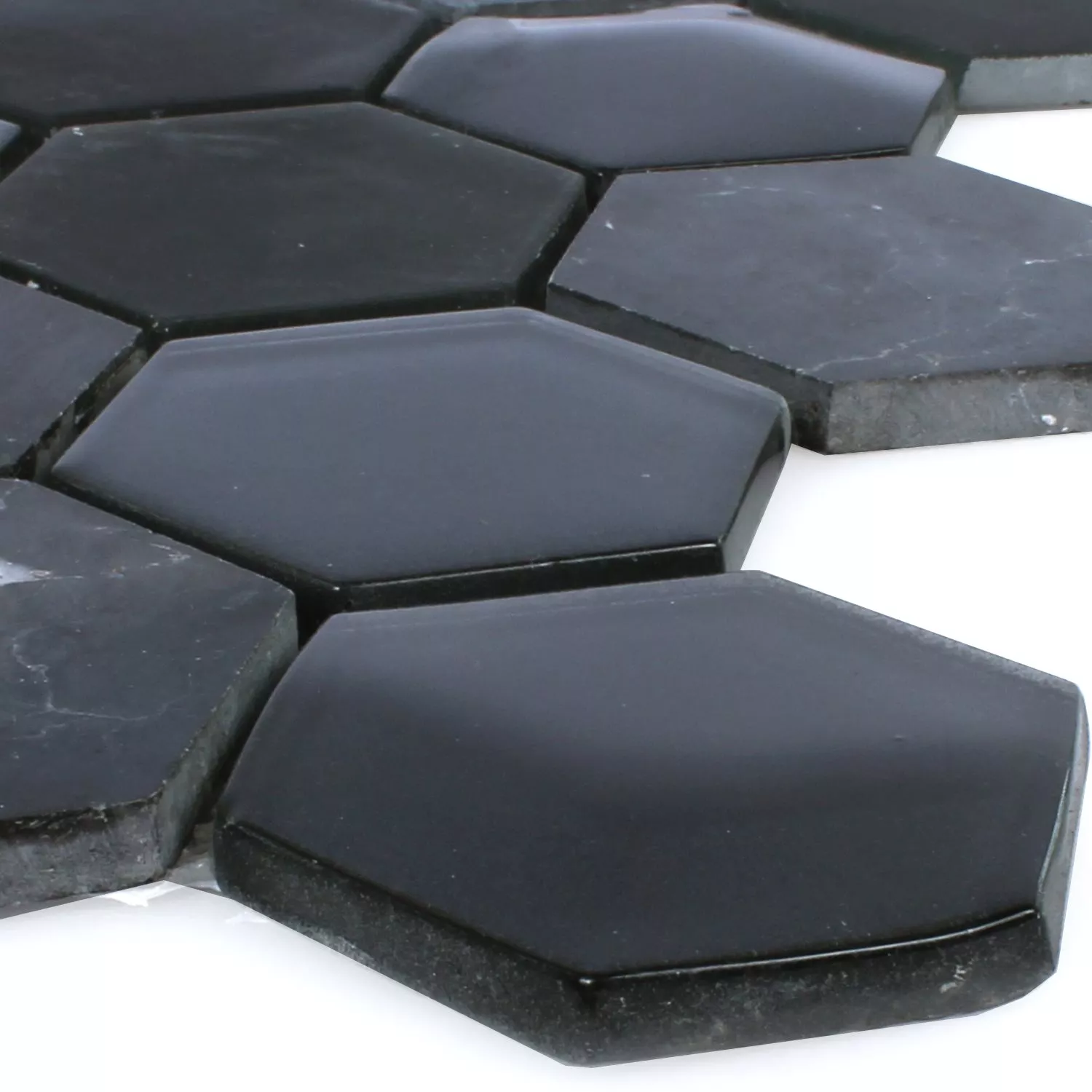 Vzorek Mozaiková Dlaždice Šestiúhelník Sklo Přírodní Kámen Černá 3D
