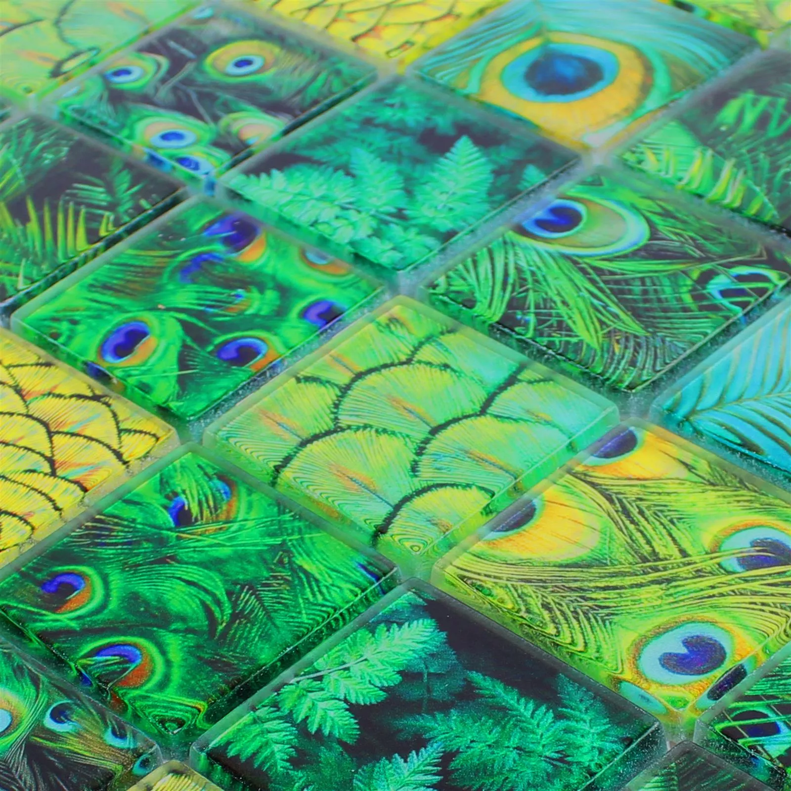 Vzorek Skleněná Mozaika Dlaždice Peafowl Zelená