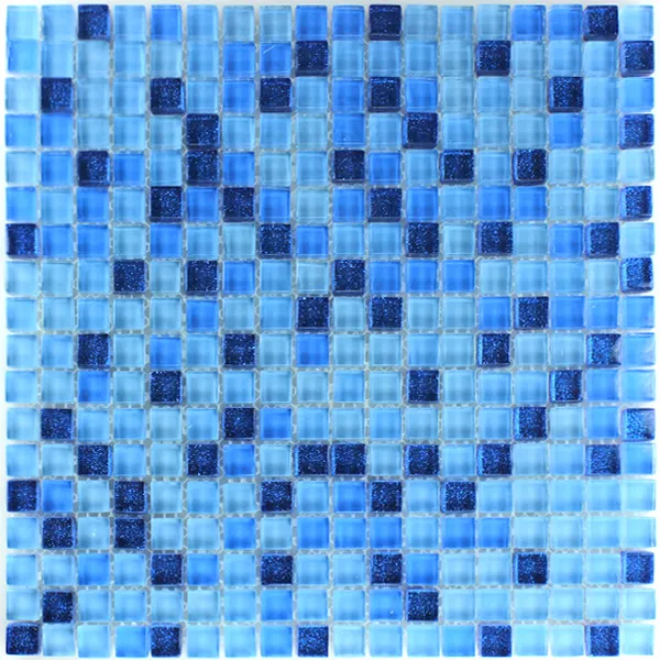 Skleněná Mozaika Dlaždice Modrá Třpytky 15x15x8mm