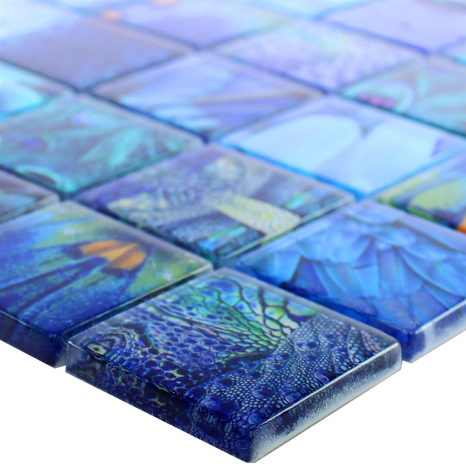 Skleněná Mozaika Dlaždice Peafowl Modrá