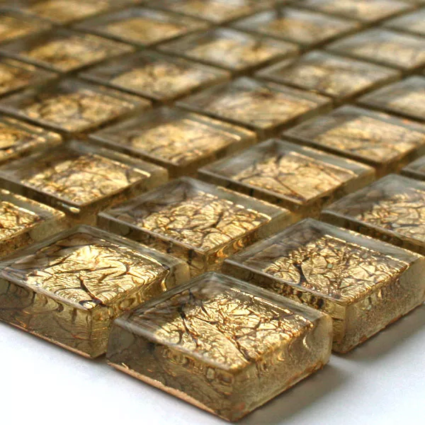 Skleněná Mozaika Dlaždice 23x23x8mm Zlatá Kov