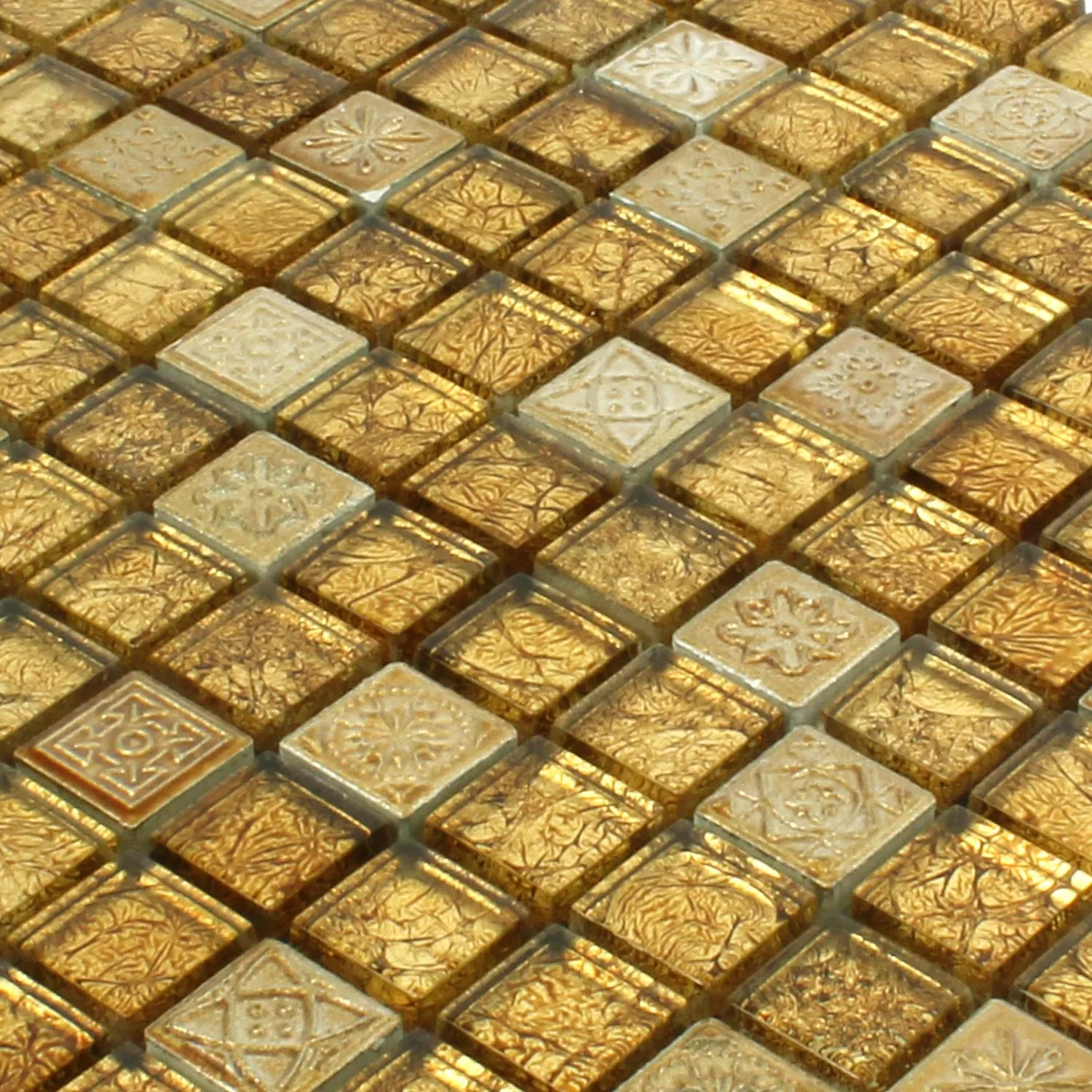Vzorek Mozaiková Dlaždice Sklo Přírodní Kámen Coloniale Zlatá
