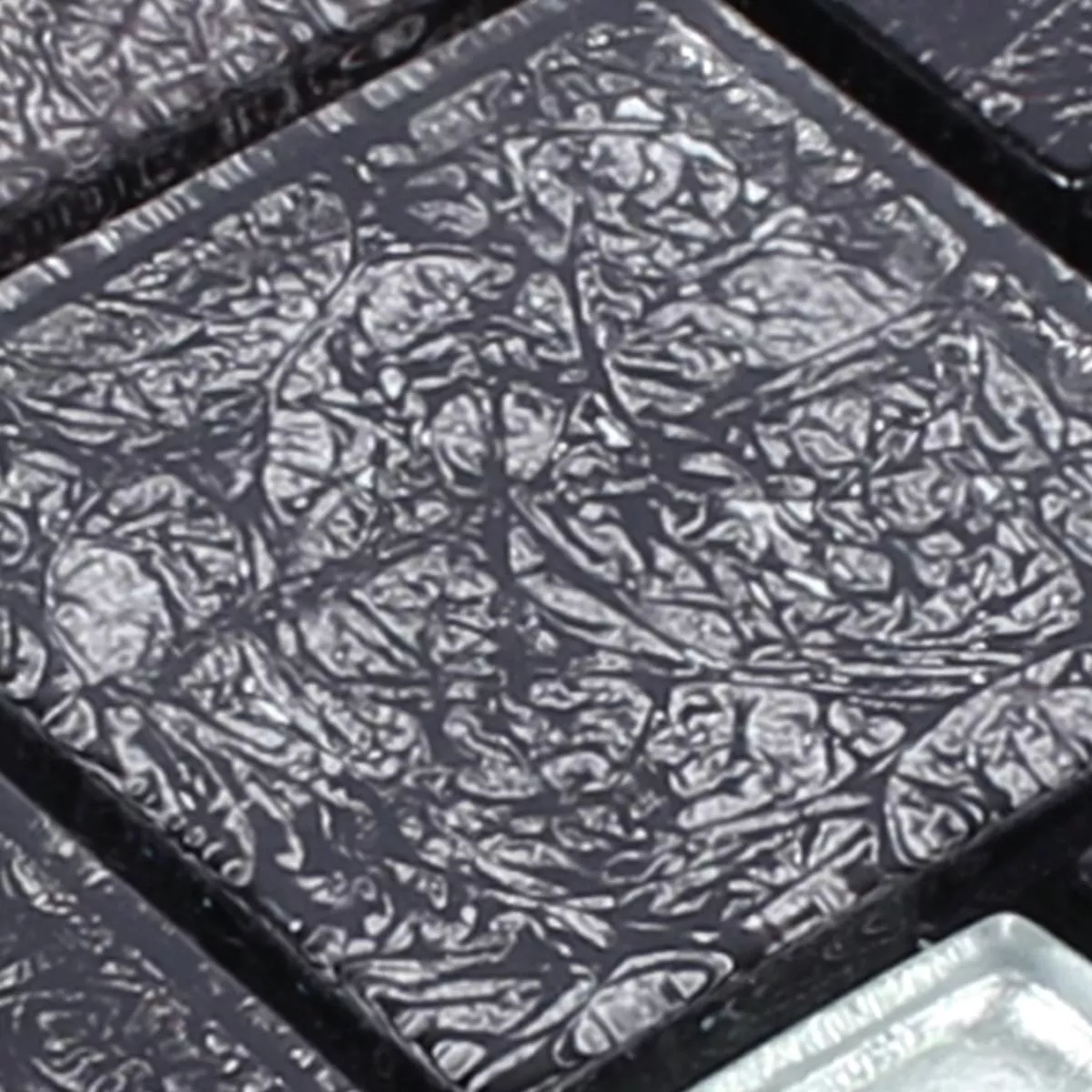 Vzorek Skleněná Mozaika Dlaždice Curlew Černá Stříbrná ix
