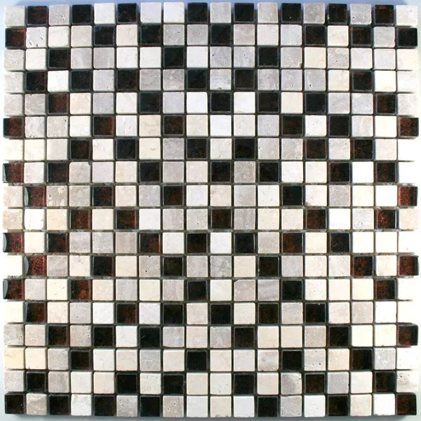 Mozaiková Dlaždice Sklo Mramor Kov 15x15x8mm Béžová